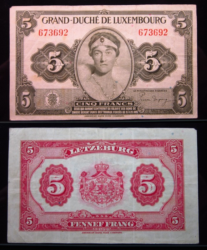 Luxembourg 5 Francs ND 1944 P43 Grand Duche  Lëtzebuerg Bank Money i4c3692