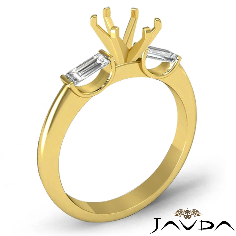 3 Stone Diamond Engagement Baguette Oval Semi Mount Ring 18k Yellow Gold 0.3Ct - Image 2 of 3