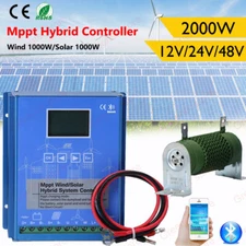 2000W Solar Wind Hybrid MPPT LCD Charge Controller 12V 24V 48V App Bluetooth US