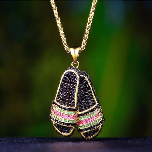 Iced Out Gucci Slides Pendant 14k Gold 