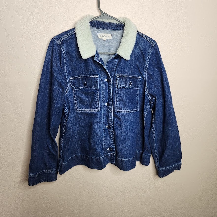 Madewell Denim Northward Cropped Army Jacket Sherpa Edition Size