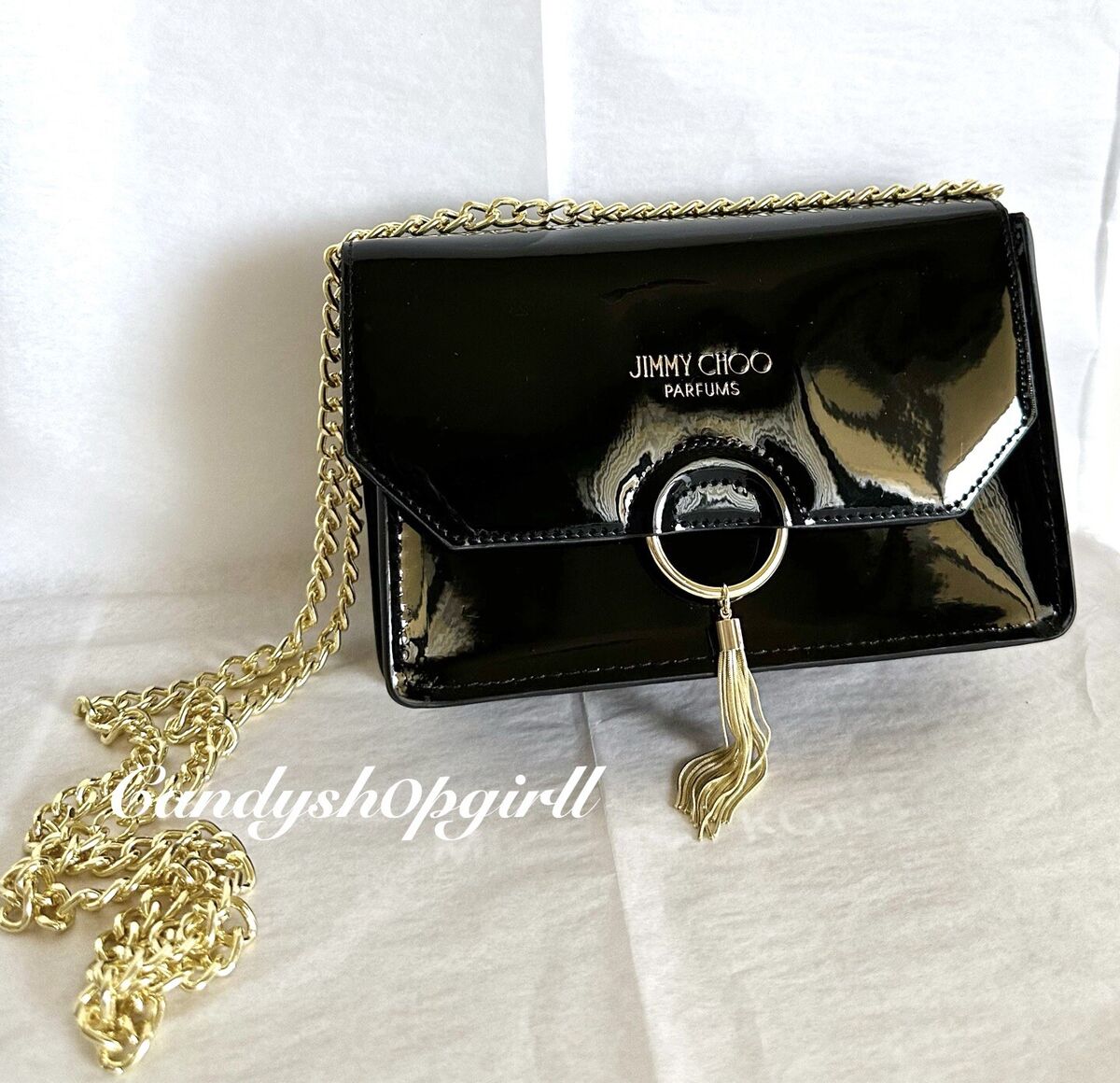 NEW JIMMY CHOO PARFUMS Shiny Black/Gold Evening Shoulder Bag NEW JIMMY CHOO PARFUMS Shiny Black/Gold Evening Shoulder Bag