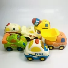 Vtech Toy Vehicles Lot of 6 - Cement Mixer, Ambulance, Race Car, Police, Dump