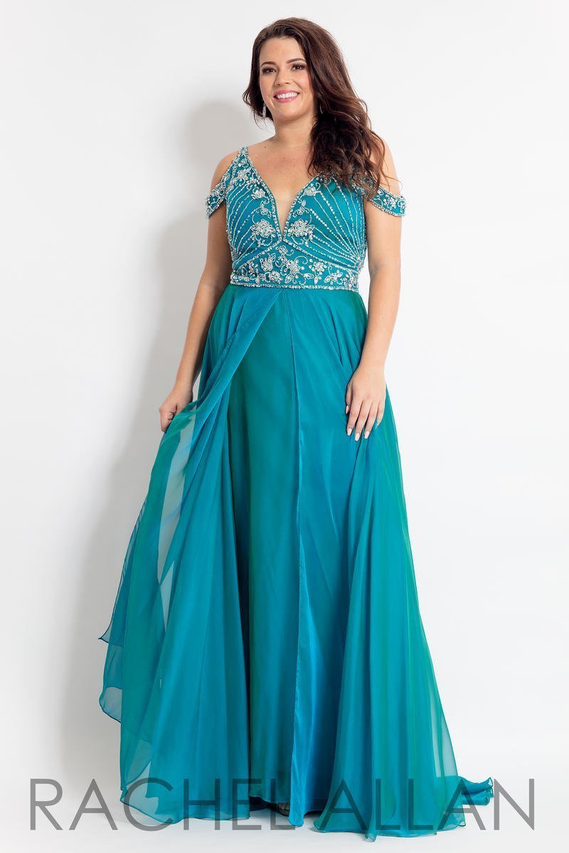 Rachel Allan Curves 6313 Jade Green Gala Gown Dress sz 24W | eBay