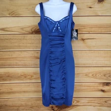 Jax Sleeveless Pencil Dress Front Panel Womens Size 10 Blue Lined Beaded NEW