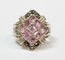 Sterling Silver Pink Topaz and Marcasite Ring Size 6