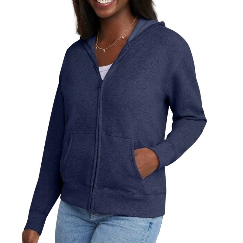 Hanes EcoSmart Women’s Fleece Zip Hoodie in Navy, Size S