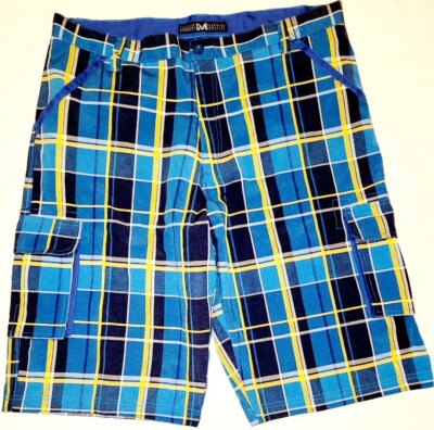 Plaid Cargo Shorts Blue/Yellow/White Sz 42 Men