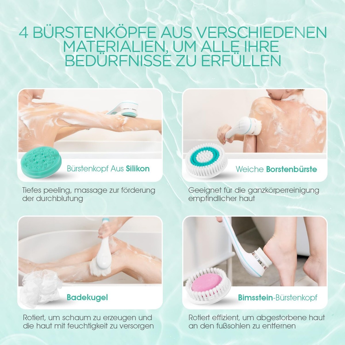 Dusch-Körperbürste Mit Extra Langem Griff – Gebogen, Abnehmbarer Kopf | Für Rücken & Hautpeeling