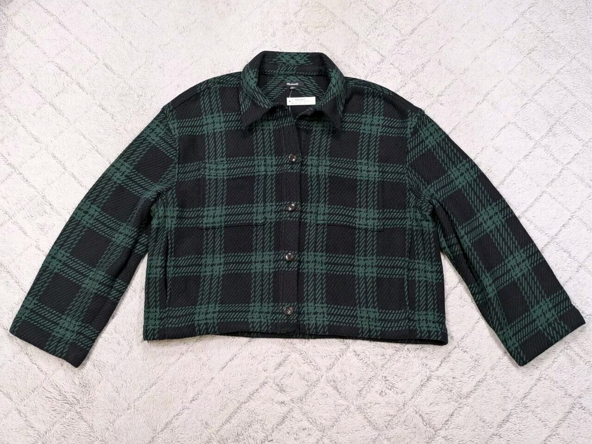 Madewell Jacket Women's XL Green Plaid Flannel Boxy Button Up