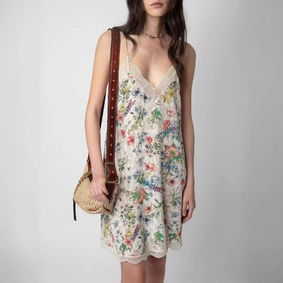 Zadig&VoltaireWomen's Fashion Print Lace Patchwork Style Commuter Halter Dress