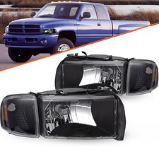 Amber Corner Black Headlight Assembly For 1994-2002 Dodge Ram 1500 2500 3500 2pc Amber Corner Black Headlight Assembly For 1994-2002 Dodge Ram 1500 2500 3500 2pc
