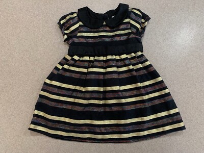 Gymboree Baby Girl Size 0-3 Months Black Gold Metallic Holiday Dress Fancy