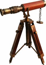Nautical Antique Brass Telescope with Wooden Marine Tripod Stand Home Desk D cor
