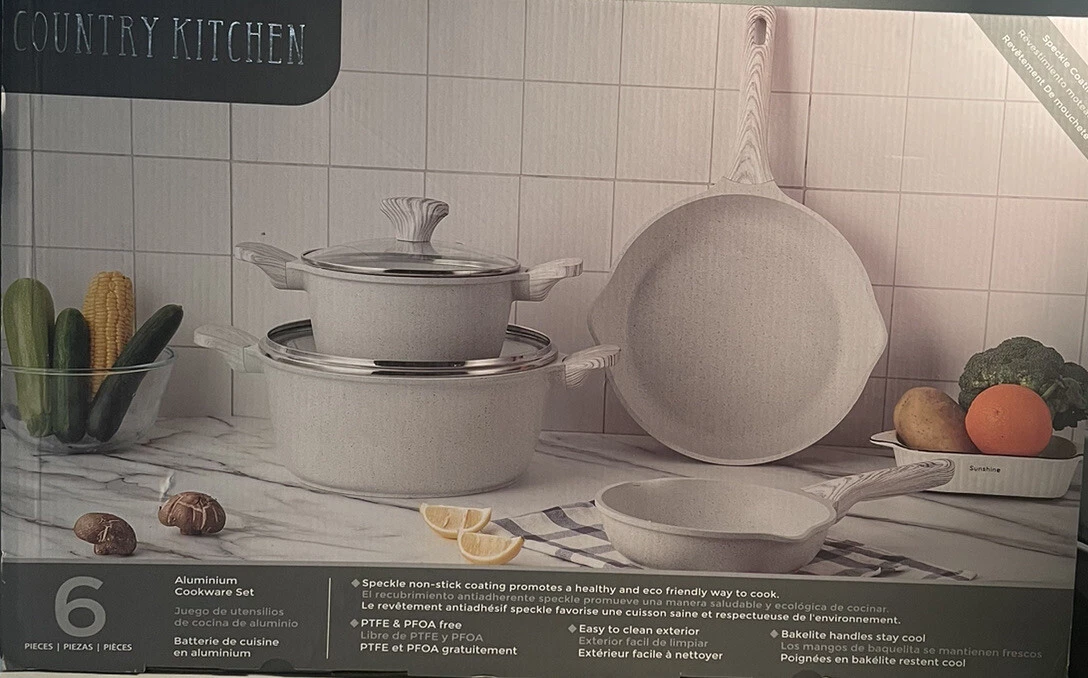 Country Kitchen Pots and Pans Set Nonstick, 6 Piece Cookware Sets, Beige