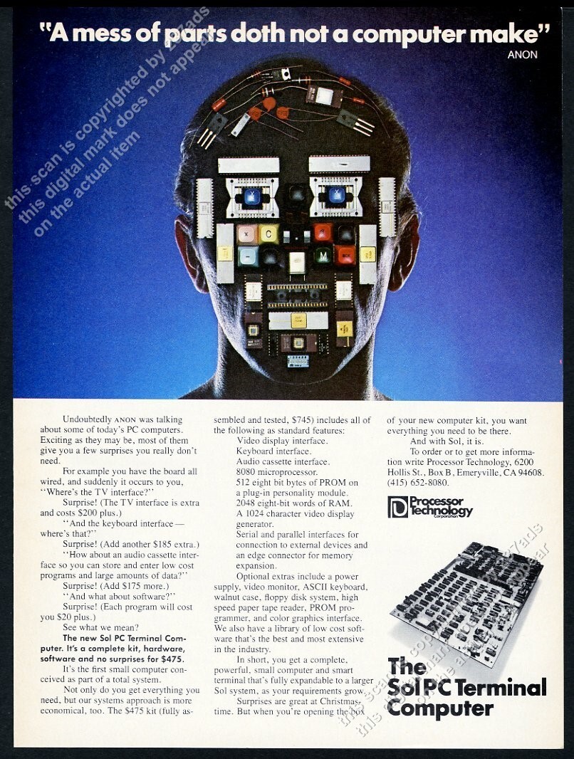 1977 SOL PC Terminal Computer photo Processor Technology vintage print ad