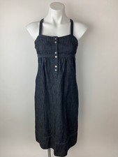 Gap Dark Denim Henley Button Cross X Back Dress 6 Excellent