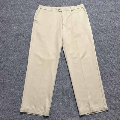 IZOD Golf Mens Pants Size 38x32 Beige Flat Front High Rise Performance Casual