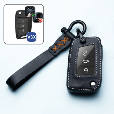 Schlüsselhülle Cover für VW Touran Golf Keyless Go + Schlüsselanhänger schwarz