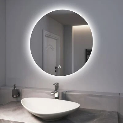 EMKE Round LED Bathroom Mirror With Backlit Lights Demister Touch Illuminated