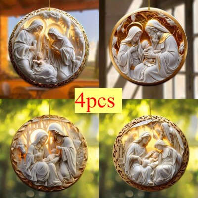 4 PCS Classic Nativity Scene Pendants Easter Decorative Interior Pendants