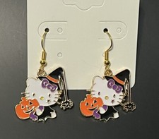 Sanrio Gold Hello Kitty Witch Halloween Charm Drop Dangle Adorable Earrings