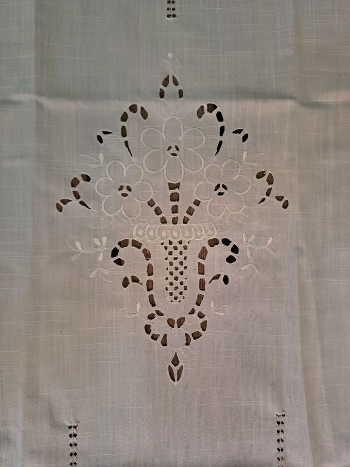 Tendina Dietro Vetro Misto Lino Ricamata Bianca Ecrù Filet 60x150 60x240 150x300 - Immagine 4 di 4