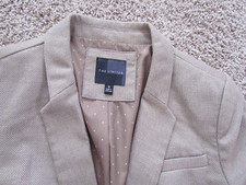 The Limited Womens Blazer Suit Jacket Ruched Sleeves Button Lined Beige Dot Sz M