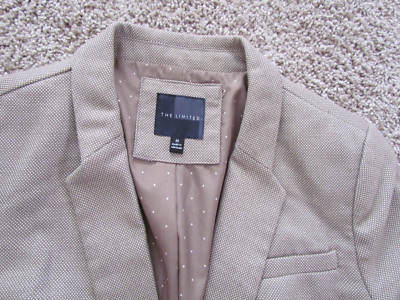 The Limited Womens Blazer Suit Jacket Ruched Sleeves Button Lined Beige Dot Sz M
