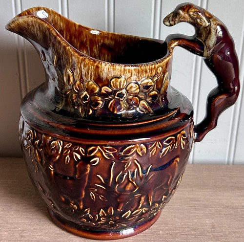 Vintage Reproduction Harker Rockingham Pottery Brown Drip Hound Dog Pitcher USA - Picture 3 of 9