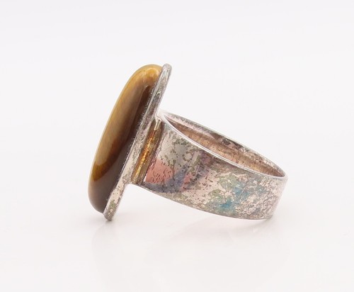 925 Sterling Silver Vintage Ring Large Cabochon Oval Tiger's Eye Sz 9 RG28884 - 第 5/9 張圖片