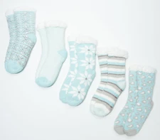 Cuddl Duds Womens Faux Sherpa Cozy Lined Socks Set of 5 Clearwater Mint One Size
