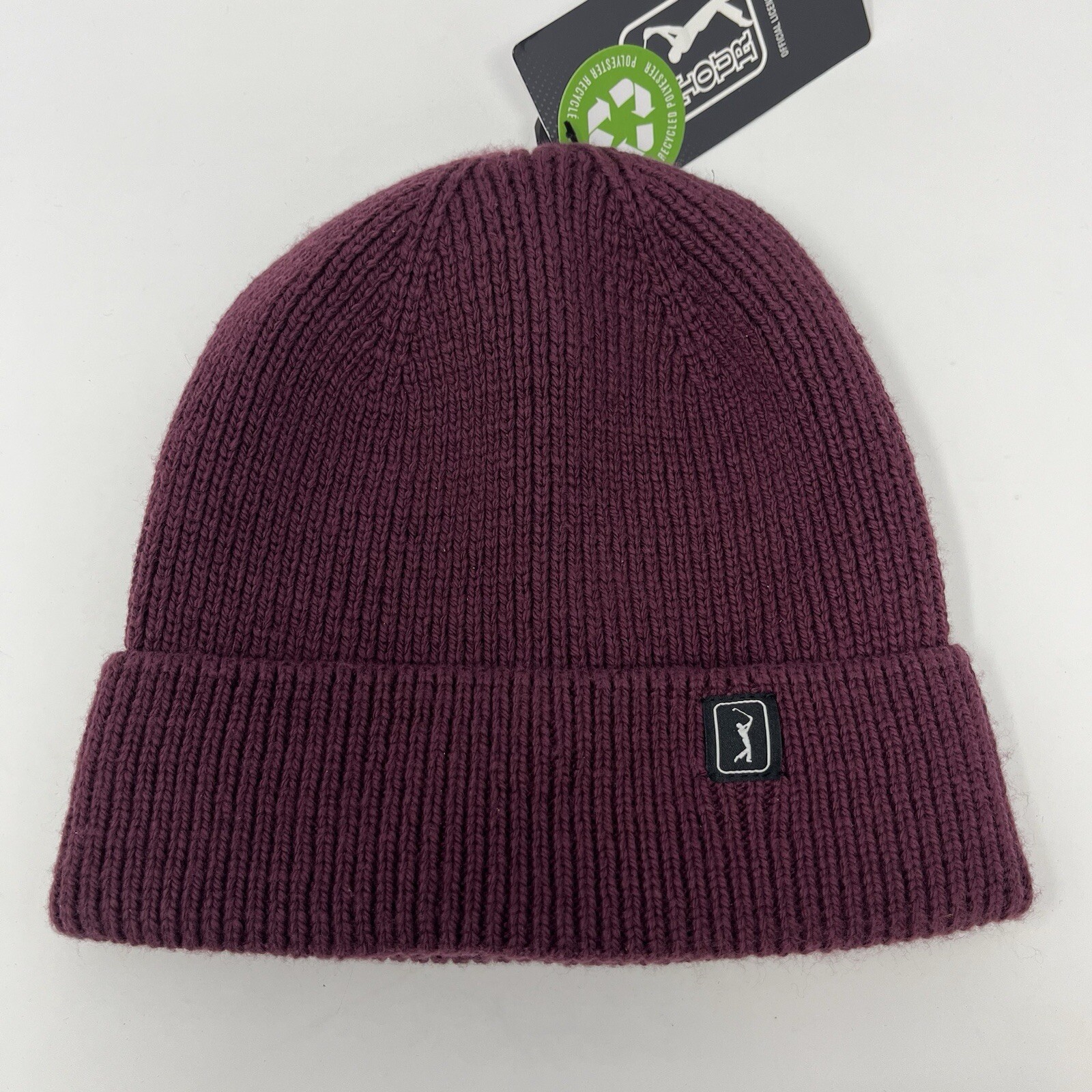 PGA Tour w/ Logo Golf Knit Beanie Toboggan Winter Hat Cap Cuffed Burgundy NEW