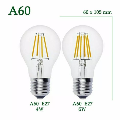 6PCS E27 Filament LED Birne Tropfen Globe Retro COB Glas Lampe Kerze A60 - Bild 4 von 8