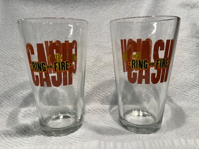 Rare Vintage JOHNNY CASH *RING OF FIRE* Beer Glass- Set of two