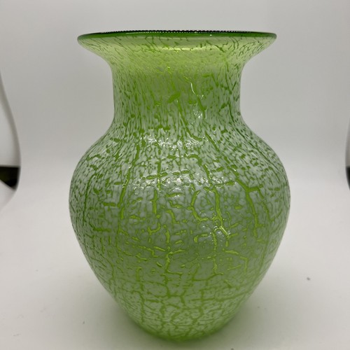 Hand Blown White Green Speckled Stretched Glass Vase - Picture 3 of 4