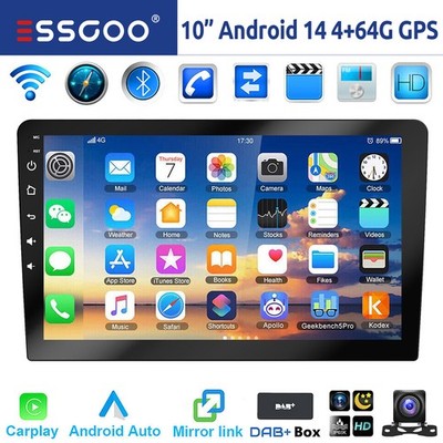 Autoradio 10 Zoll 2DIN DAB+ Android 14 4+64G Carplay GPS Navi RDS BT WIFI Kamera