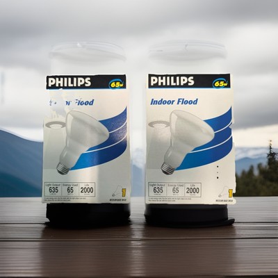 2 Pack Philips 65BR30/Fl55 Indoor Flood Lamps 65 Watt  635lm BR30 Medium Base