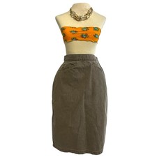 Vintage 80s Ruff Hewn Denim Olive Green Skirt USA High Waist Pencil Size 6 Retro