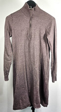 Tommy Bahama Sweater Dress S/P Brown 1/4 Zip Mock Neck Knit Long Sleeve Midi