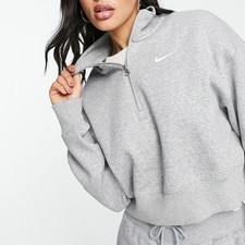 Nike Women's Phoenix Fleece 1/4-Zip Cropped Sweatshirt, Gray