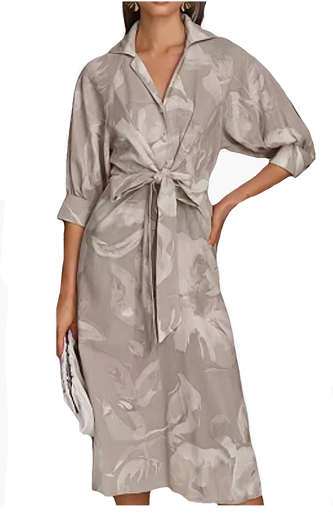 Gorgeous NWT Donna Karan NY Linen Floral Tie-Front Dress Clay Cream, Sz 2, $199