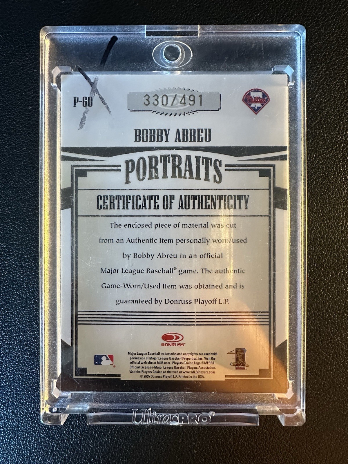 2005 Donruss Prime Patches - Portraits Bobby Abreu #P-60 Jumbo Jerseys /491 
