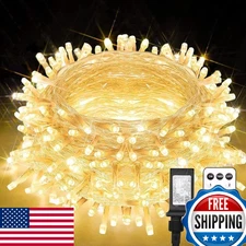 Suddus 66ft 200 LED Outdoor Christmas String Lights Warm White Twinkle Remote