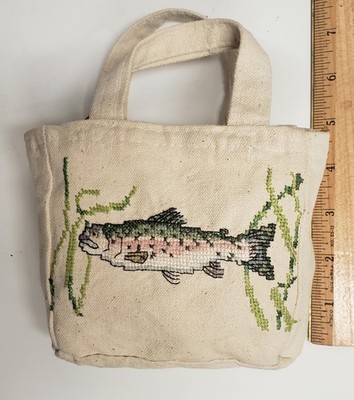Mini Micro Canvas Tote 6  Embroidered/Cross-Stitch Fish/Trout/Salmon?