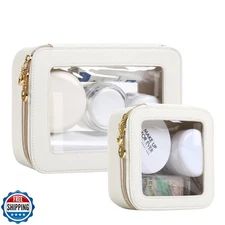 JRQCSJY Leather Clear Makeup Bags Set - Travel Clear Cosmetic Bag