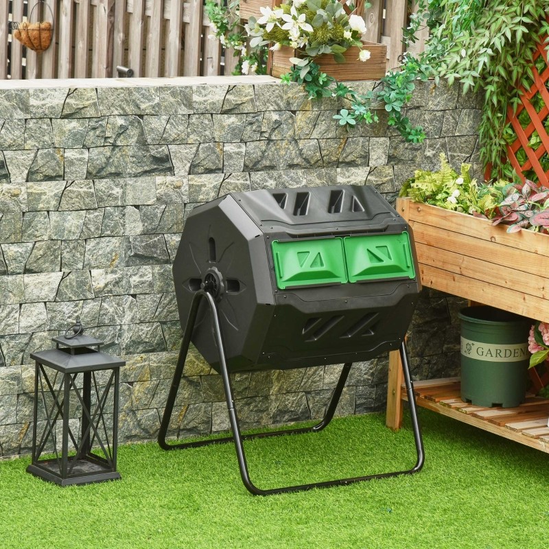 160L 360° Rotating Dual Chamber Composter - Black | eBay UK