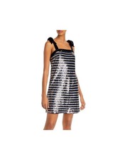 AQUA Womens Navy Striped Spaghetti Strap Short Shift Party Dress Size: XS