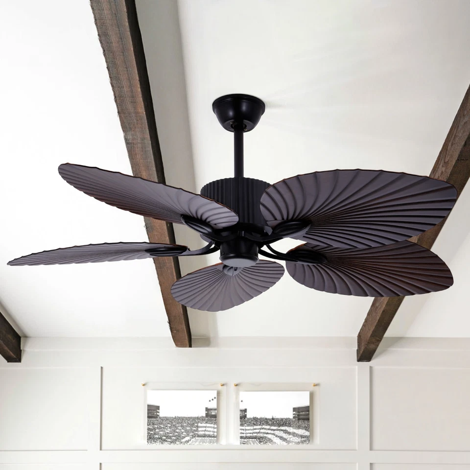 52 inch Traditional Ceiling Fan Light 5 PVC Blades Remote Matte Black Bedroom - Image 4 of 4