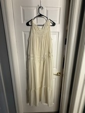 A New Day Cream Smocked Sleeveless Tiered Maxi Dress L NWT